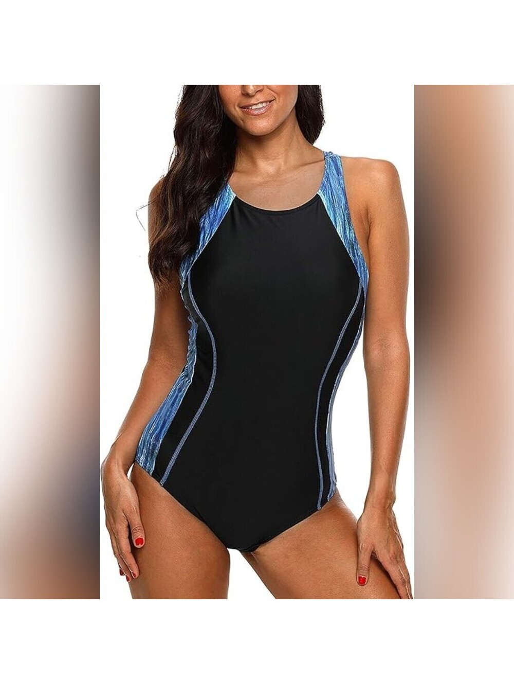 NWT CharmLeaks Women’s Black Blue Racerback Athletic One-Piece Suit, Large
